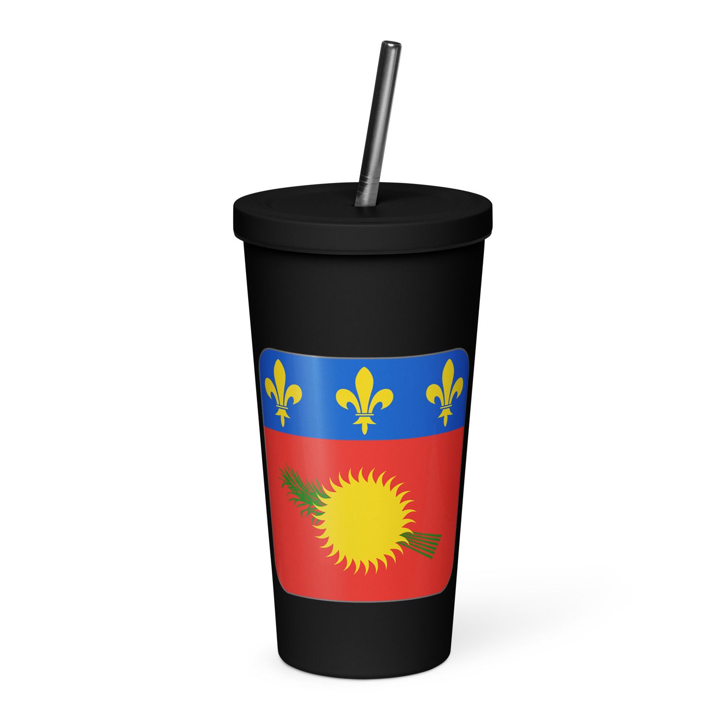 Guadeloupe Flag Insulated Tumbler with a Straw