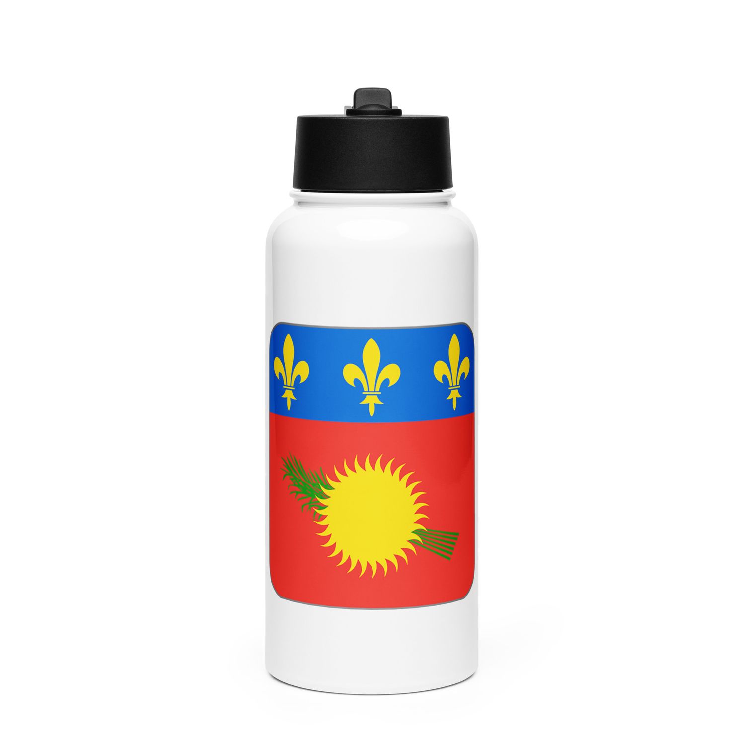 Guadeloupe Flag Stainless Steel Water Bottle with a Straw Lid