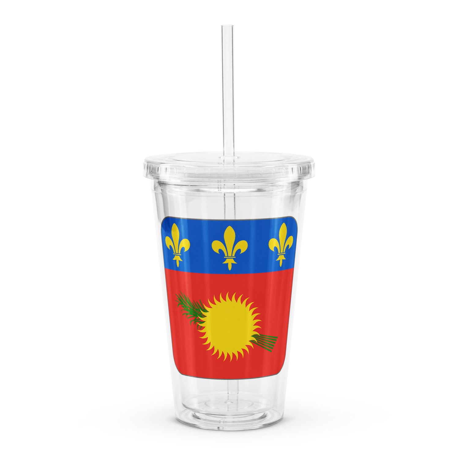 Guadeloupe Flag Clear Plastic Insulated Tumbler