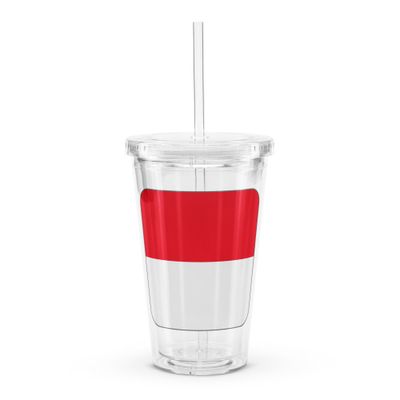 Indonesia Flag Clear Plastic Insulated Tumbler