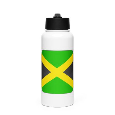 Jamaica Flag Stainless Steel Water Bottle with a Straw Lid
