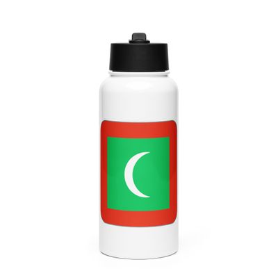 Maldives Flag Stainless Steel Water Bottle with a Straw Lid