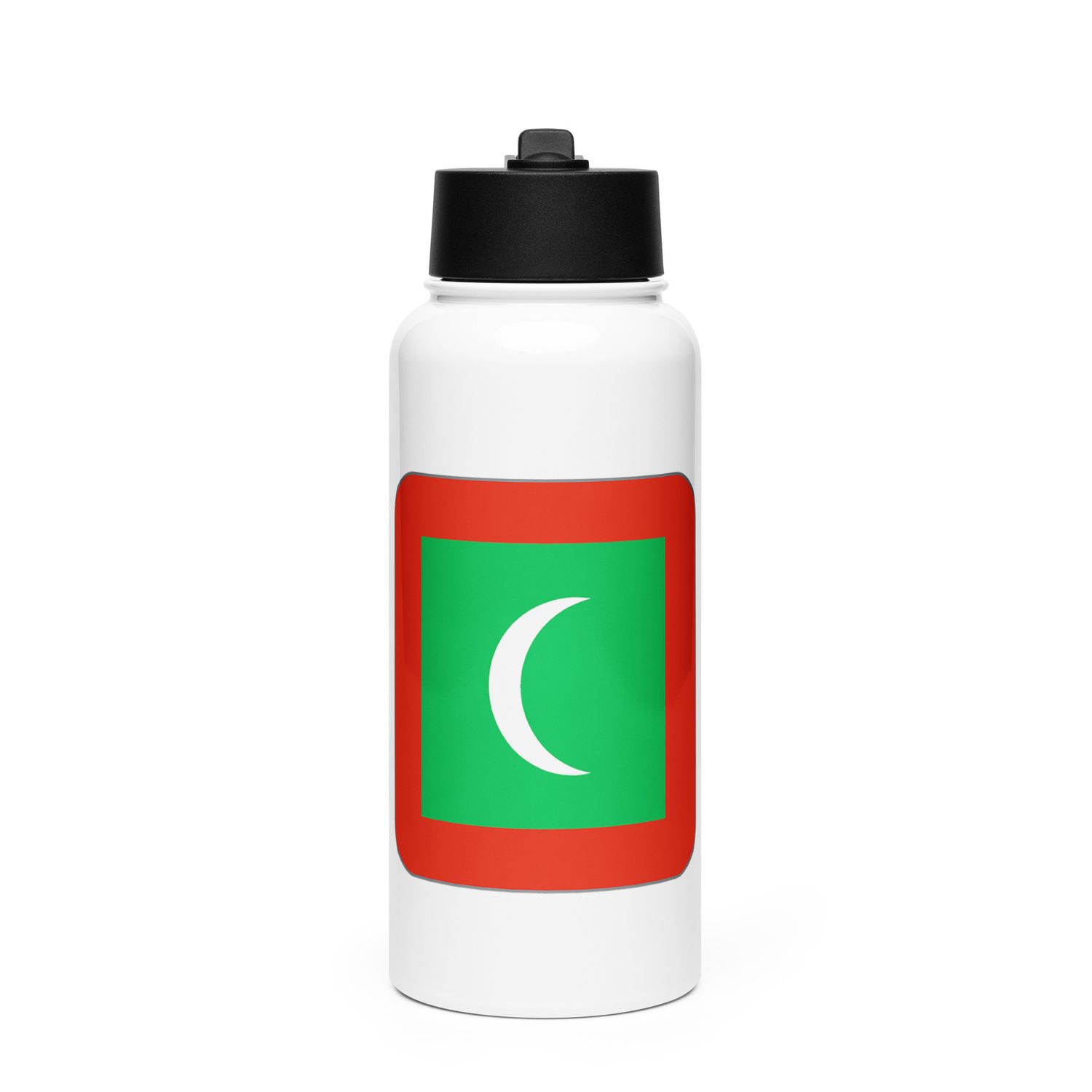 Maldives Flag Stainless Steel Water Bottle with a Straw Lid