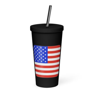 United States Flag Insulated Tumbler with a Straw