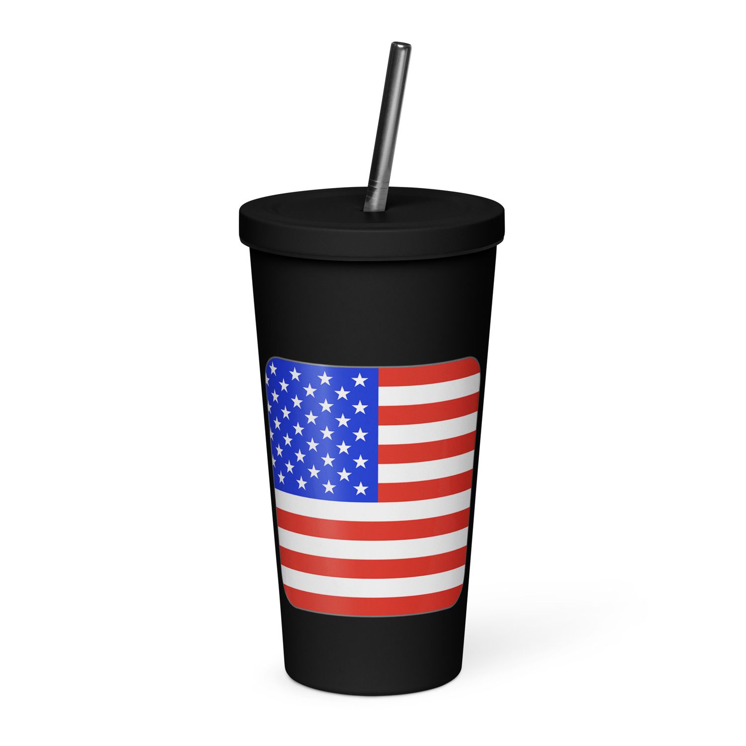 United States Flag Insulated Tumbler with a Straw