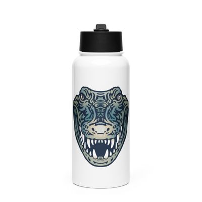 Australian Crocodile Portrait Stainless Steel Water Bottle with a Straw Lid