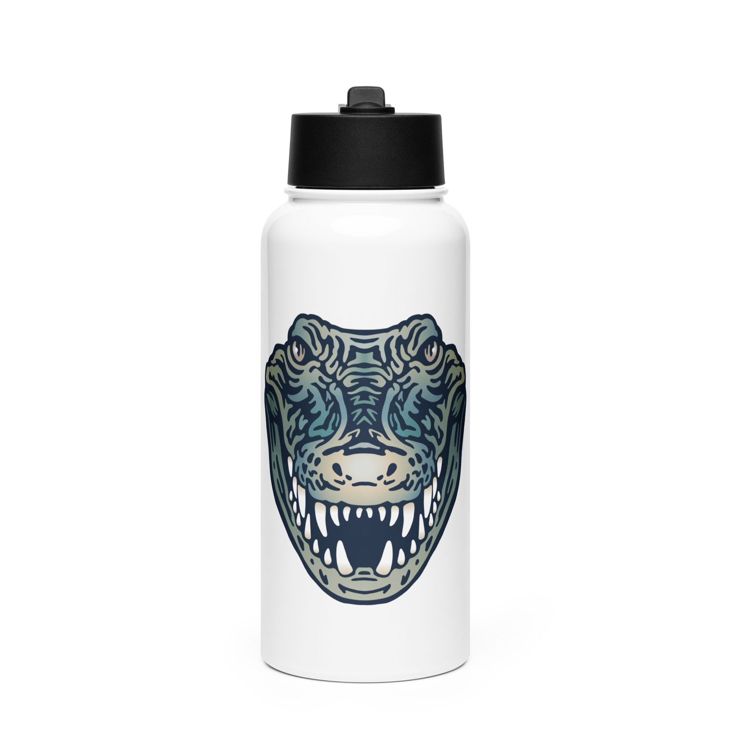 Australian Crocodile Portrait Stainless Steel Water Bottle with a Straw Lid