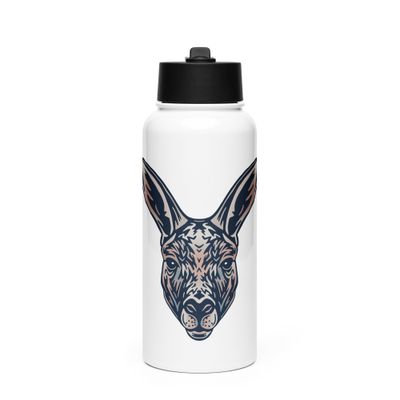 Australian Kangaroo Portrait Stainless Steel Water Bottle with a Straw Lid