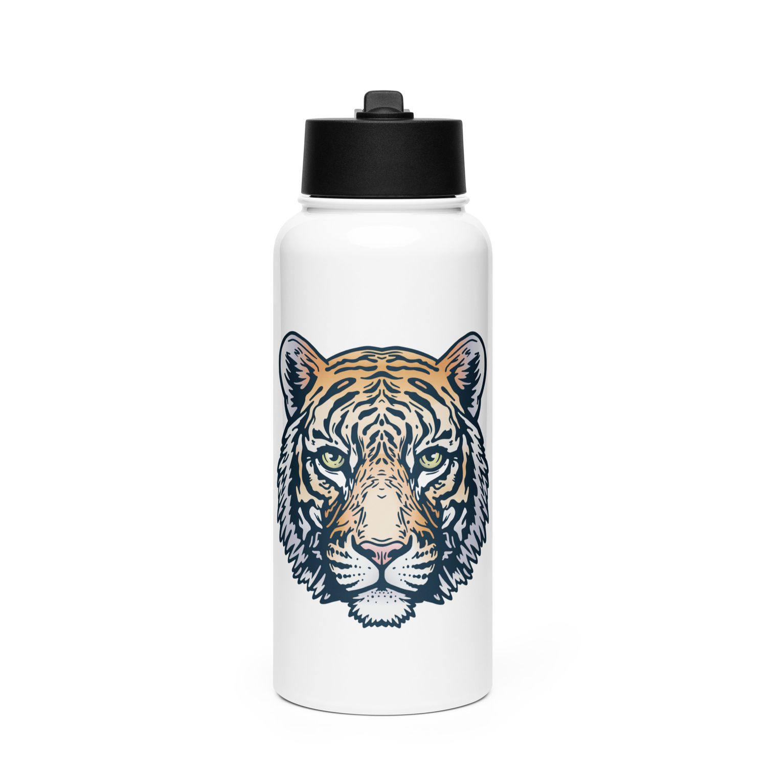 Indian Bengal Tiger Portrait Stainless steel water bottle with a straw lid