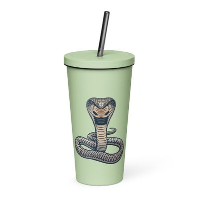 Indian King Cobra Insulated Tumbler with a Straw