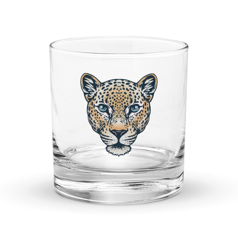 Indian Leopard Portrait Rocks Glass