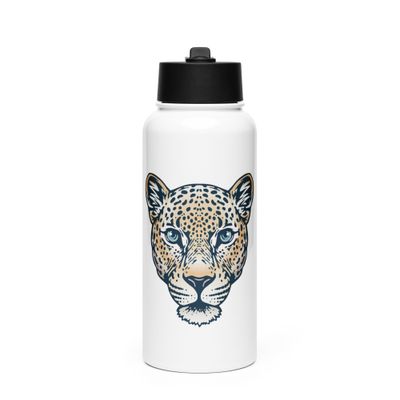 Indian Leopard Portrait Stainless Steel Water Bottle with a Straw Lid