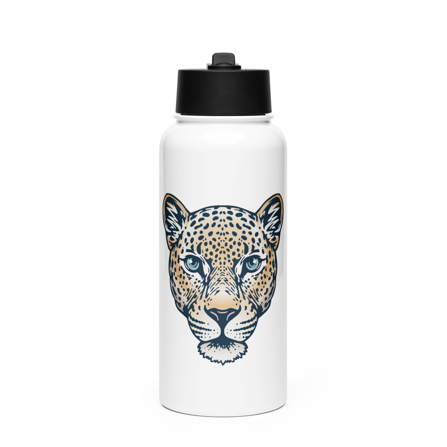Indian Leopard Portrait Stainless Steel Water Bottle with a Straw Lid