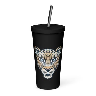Indian Leopard Portrait Insulated Tumbler with a Straw
