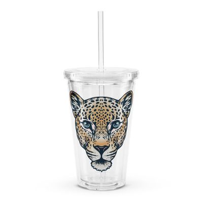 Indian Leopard Portrait Clear Plastic Insulated Tumbler