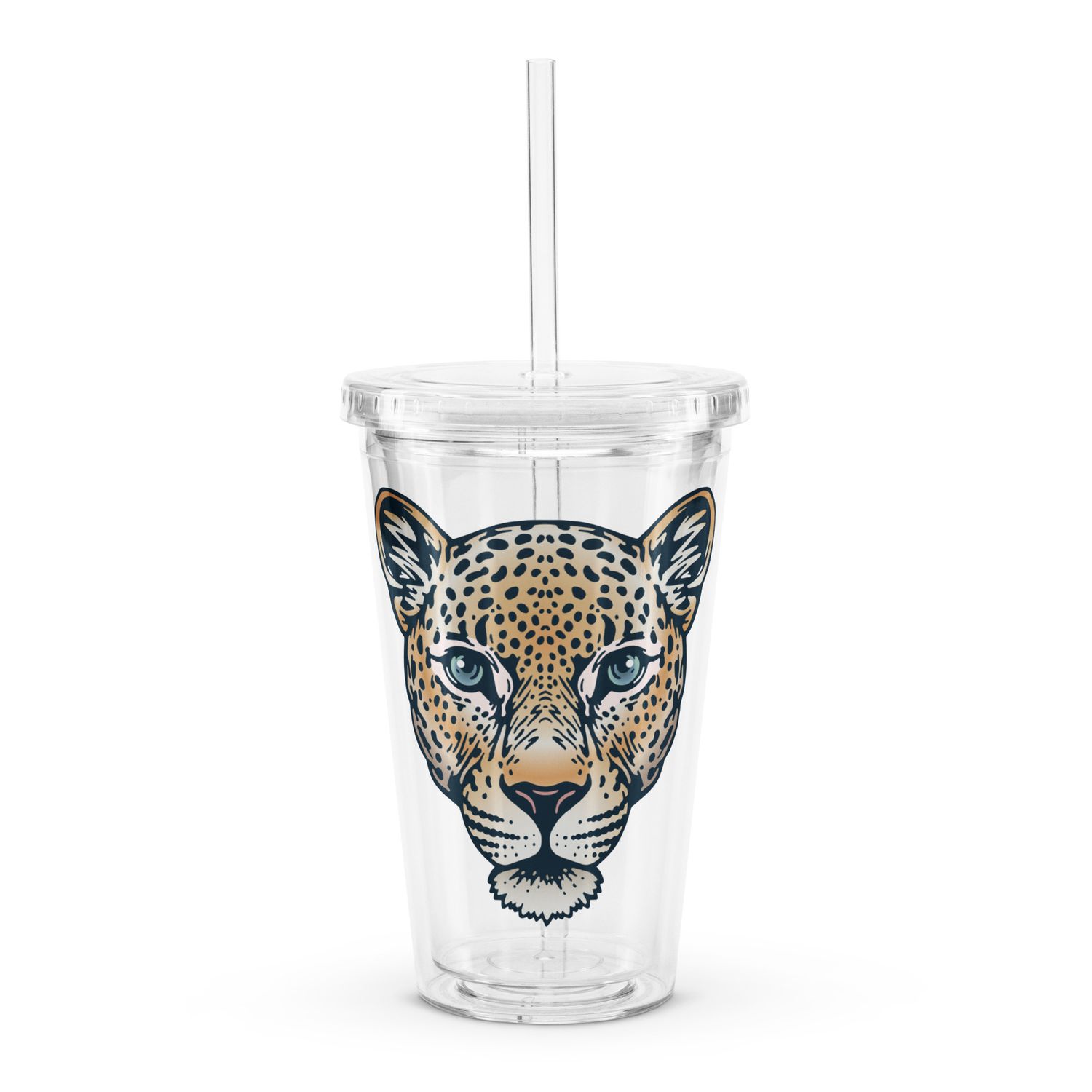 Indian Leopard Portrait Clear Plastic Insulated Tumbler