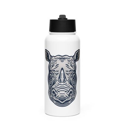Endangered Javan Rhinoceros Portrait Stainless Steel Water Bottle with a Straw Lid