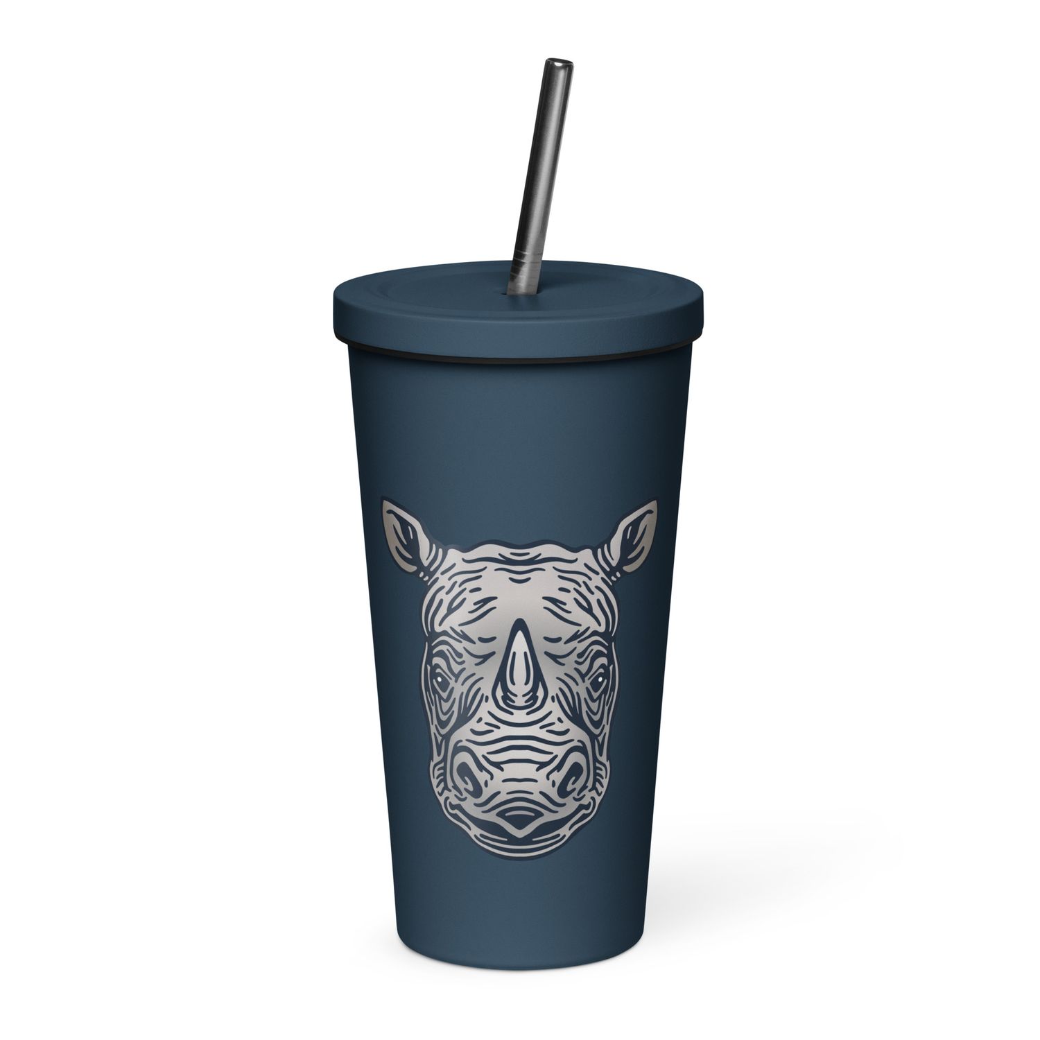 Endangered Javan Rhinoceros Portrait Insulated Tumbler with a Straw