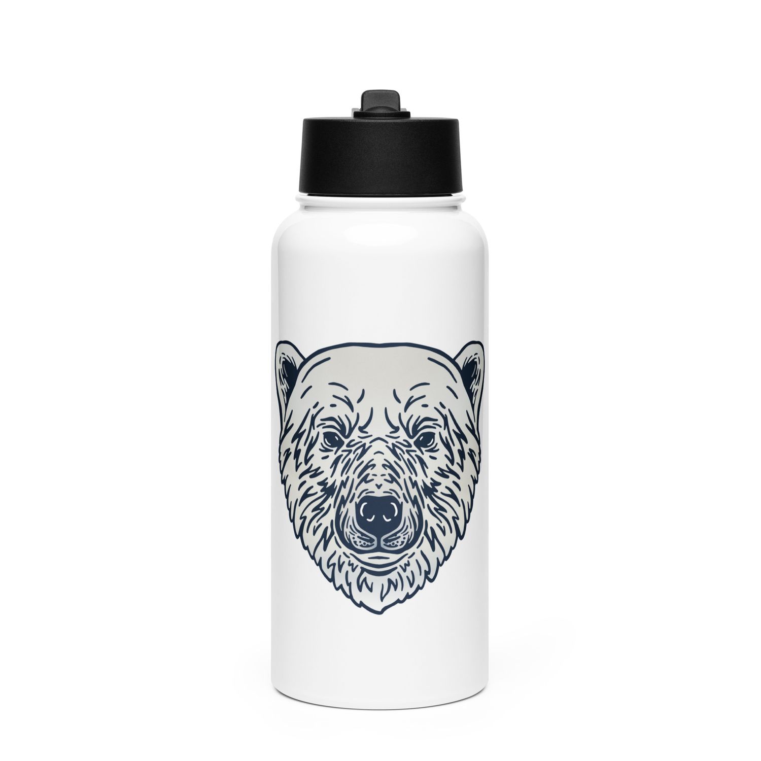 Endangered Polar Bear Portrait Stainless Steel Water Bottle with a Straw Lid