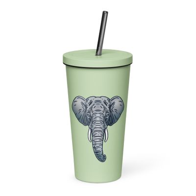 Endangered Sumatran Elephant Portrait Insulated Tumbler with a Straw