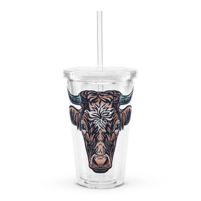 Farm Cow Portrait Clear Plastic Insulated Tumbler