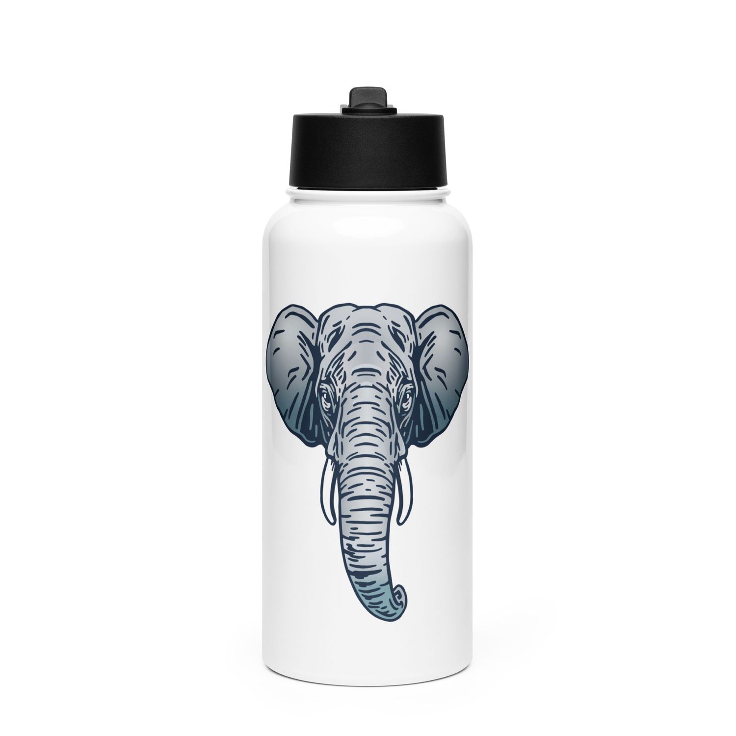 Endangered Sumatran Elephant Portrait Stainless Steel Water Bottle with a Straw Lid
