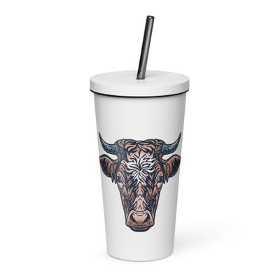 Farm Cow Portrait Insulated Tumbler with a Straw