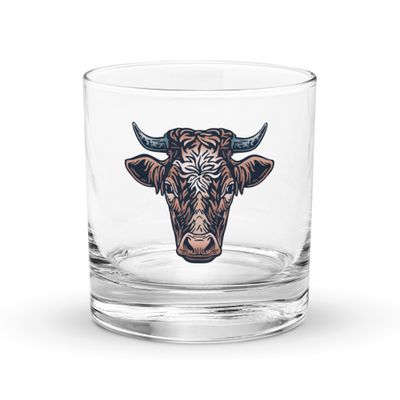 Farm Cow Portrait Rocks Glass