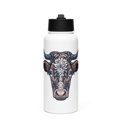 Farm Cow Portrait Stainless Steel Water Bottle with a Straw Lid