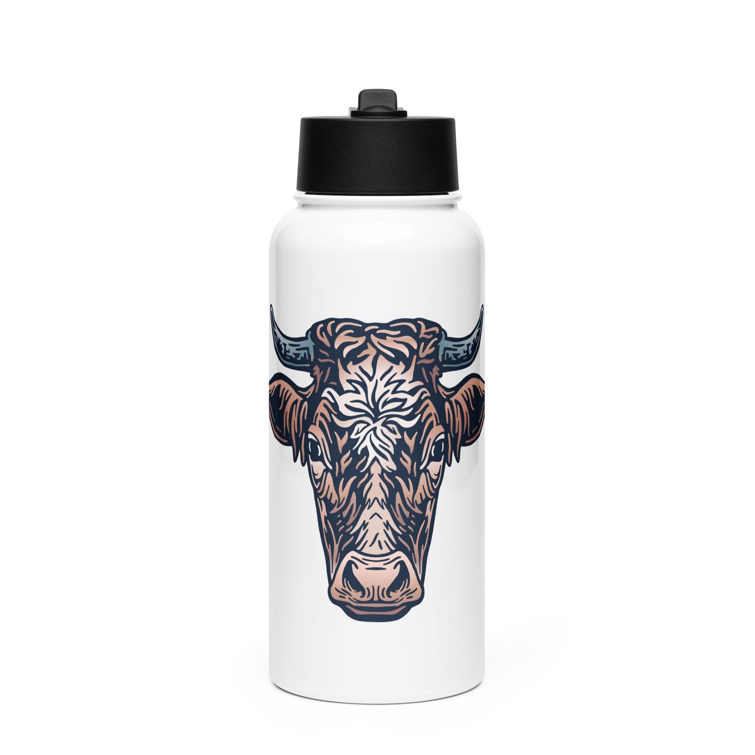 Farm Cow Portrait Stainless Steel Water Bottle with a Straw Lid