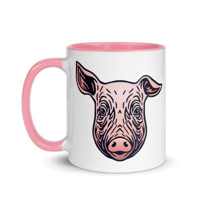 Farm Pig Portrait Mug with Color Interior