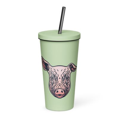 Farm Pig Portrait Insulated Tumbler with a Straw