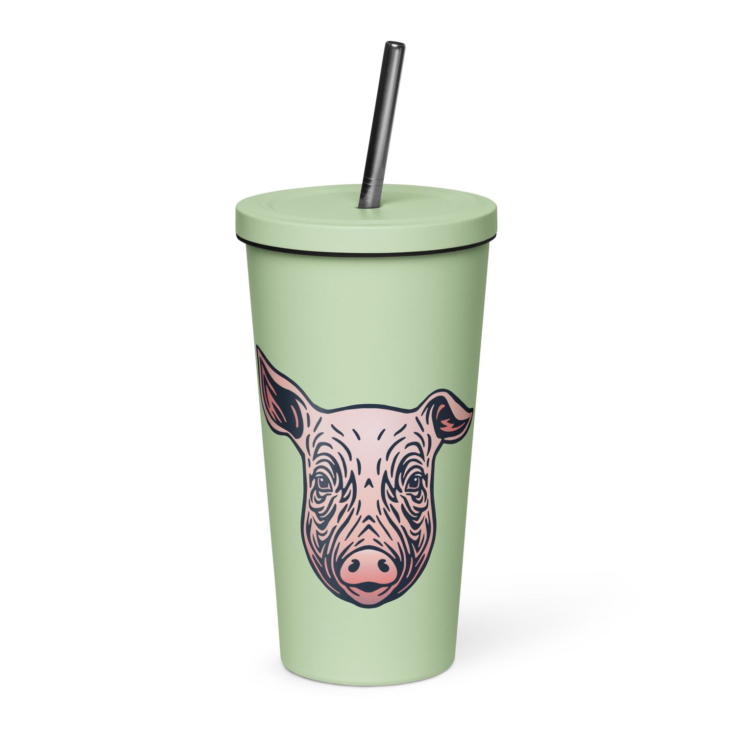 Farm Pig Portrait Insulated Tumbler with a Straw