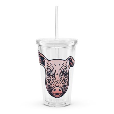 Farm Pig Portrait Clear Plastic Insulated Tumbler