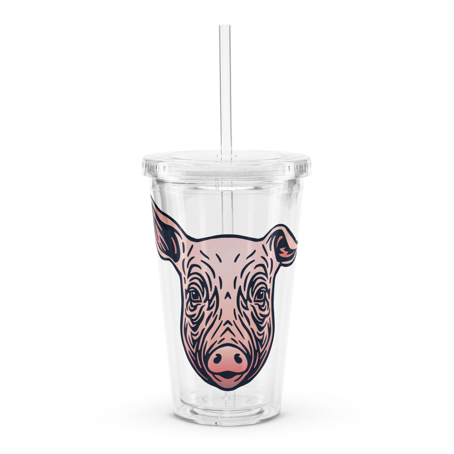 Farm Pig Portrait Clear Plastic Insulated Tumbler