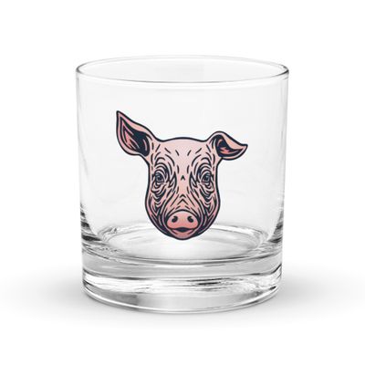 Farm Pig Portrait Rocks Glass
