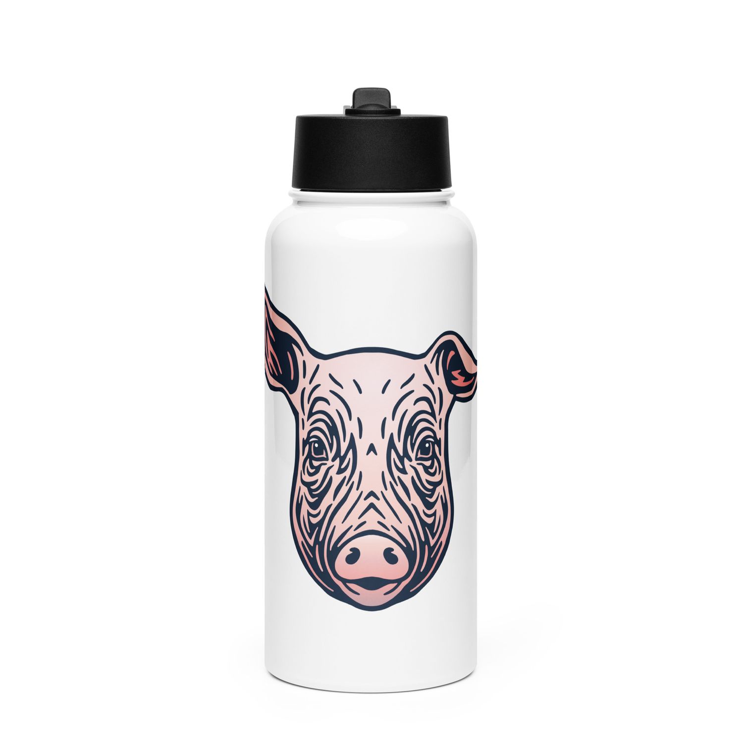 Farm Pig Portrait Stainless Steel Water Bottle with a Straw Lid