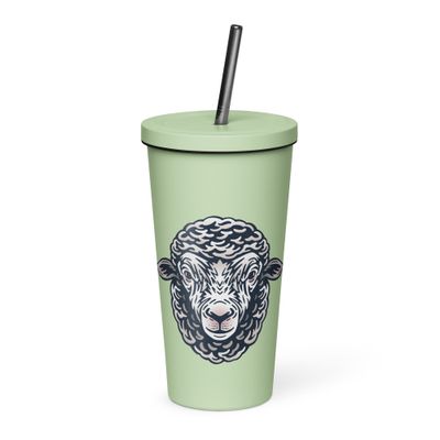 Farm Sheep Portrait Insulated tumbler with a straw
