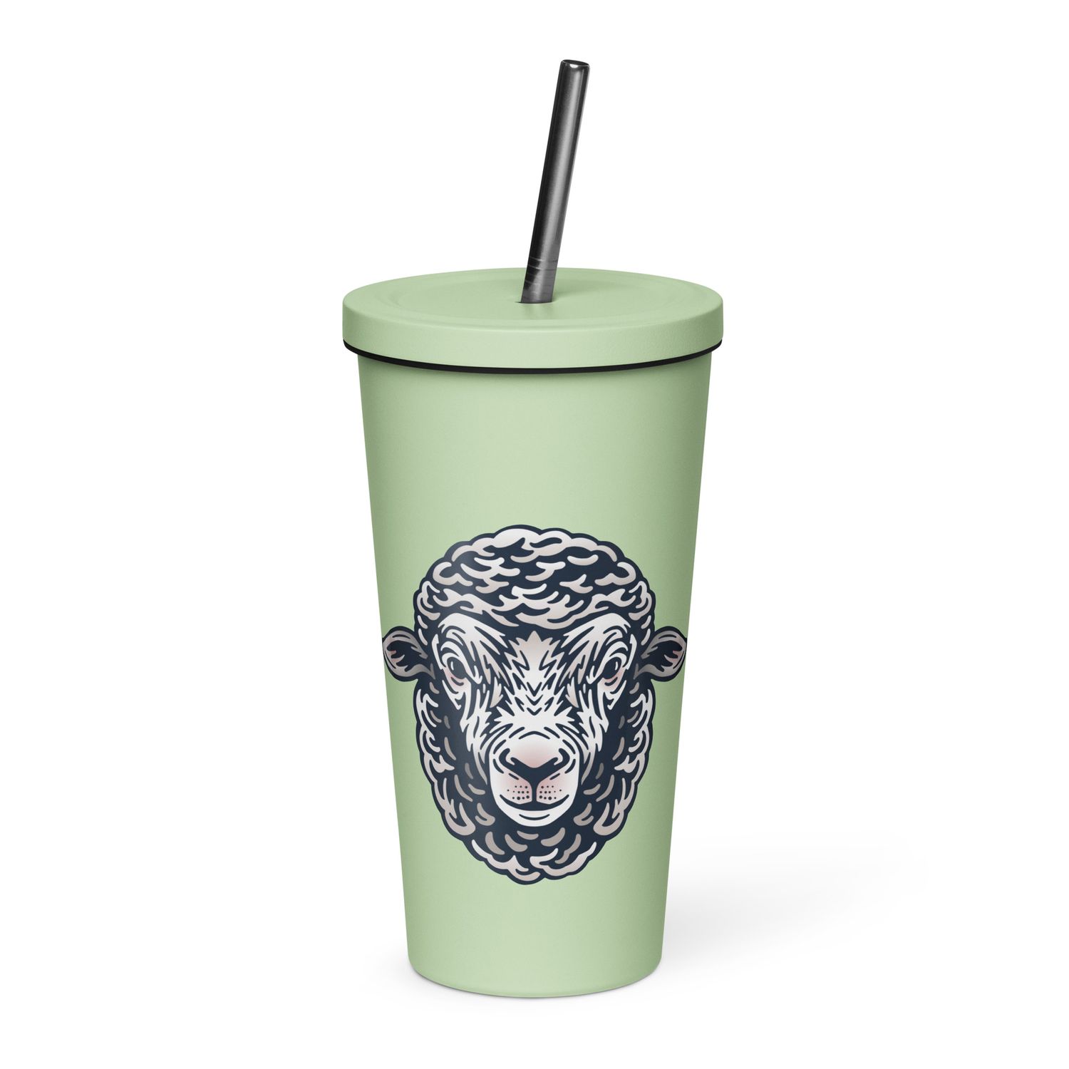 Farm Sheep Portrait Insulated tumbler with a straw
