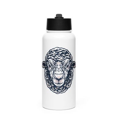 Farm Sheep Portrait Stainless Steel Water Bottle with a Straw Lid
