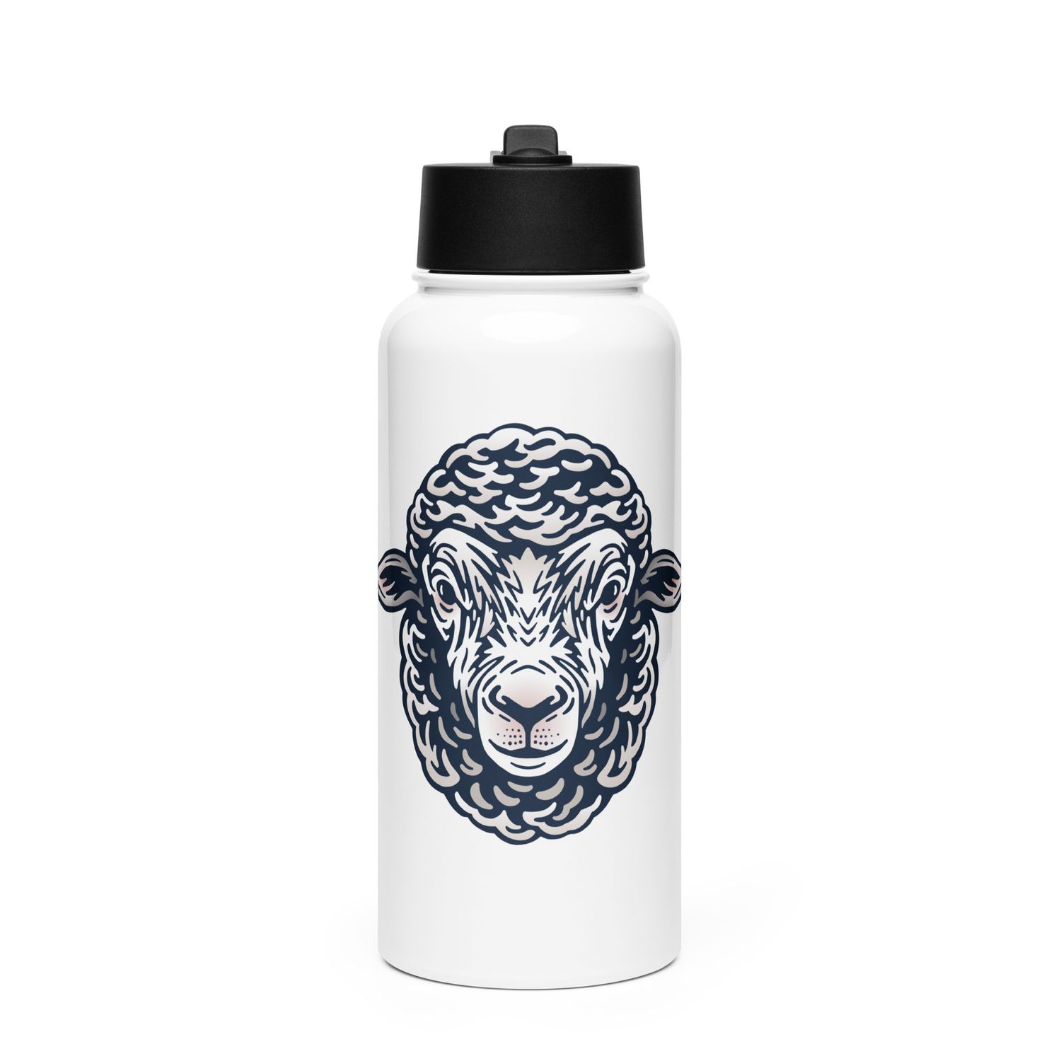 Farm Sheep Portrait Stainless Steel Water Bottle with a Straw Lid