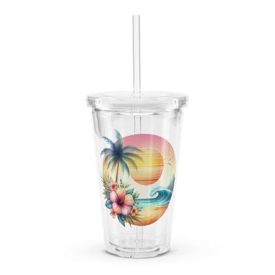 Summer Vacation Vibes (1) Clear Plastic Insulated Tumbler