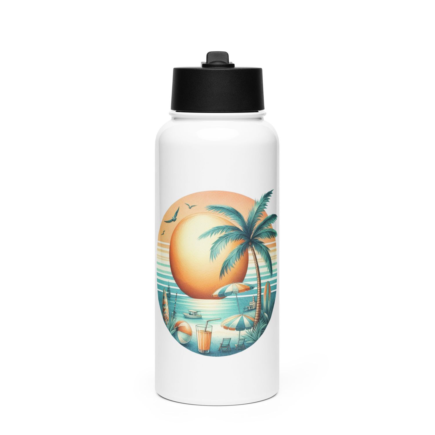 Summer Vacation Vibes (2) Stainless Steel Water Bottle with a Straw Lid