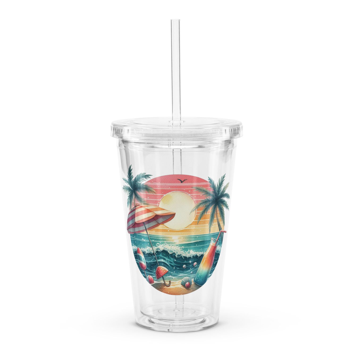 Summer Vacation Vibes (4) Clear Plastic Insulated Tumbler