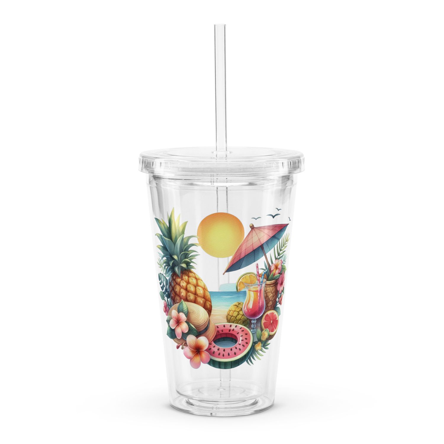 Summer Vacation Vibes (5) Clear Plastic Insulated Tumbler