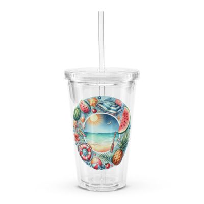 Summer Vacation Vibes (7) Clear Plastic Insulated Tumbler