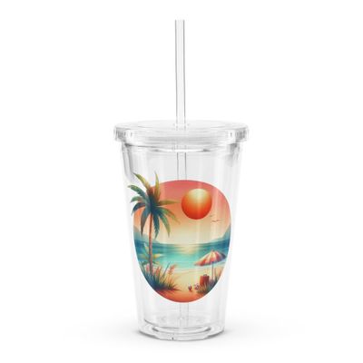 Summer Vacation Vibes (6) Clear Plastic Insulated Tumbler