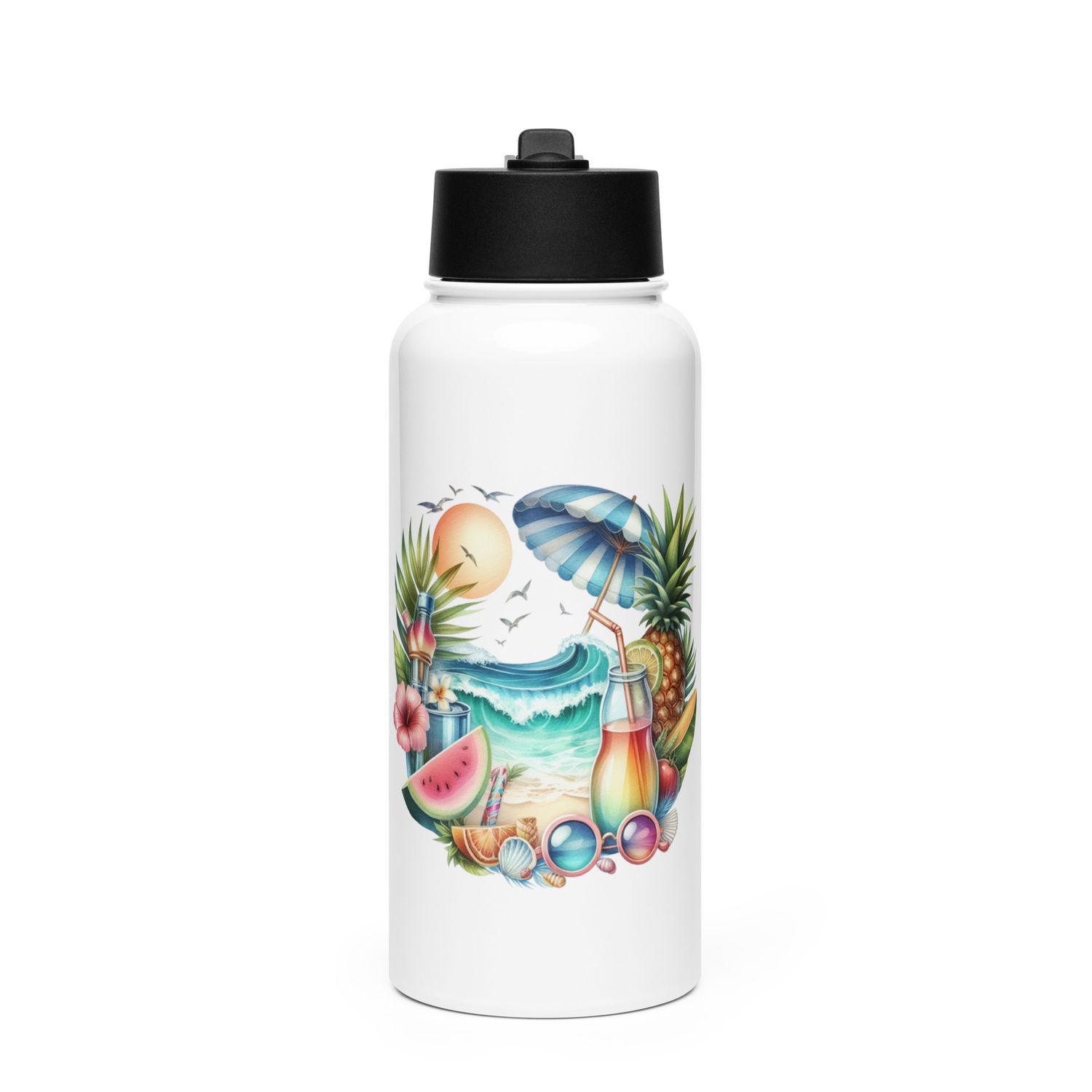 Summer Vacation Vibes (10) Stainless Steel Water Bottle with a Straw Lid