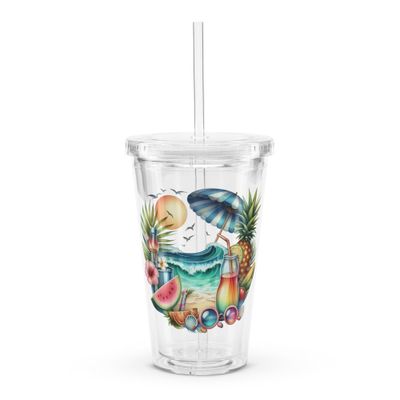 Summer Vacation Vibes (10) Clear Plastic Insulated Tumbler