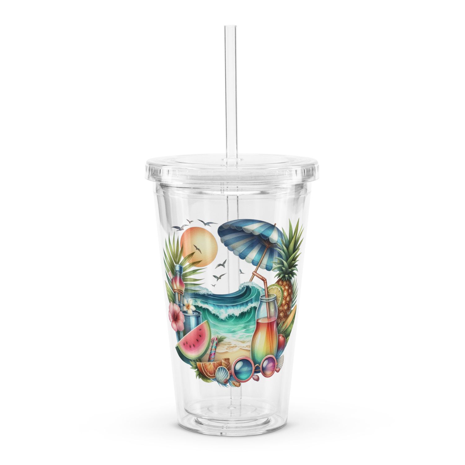 Summer Vacation Vibes (10) Clear Plastic Insulated Tumbler